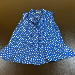 Cabi 5530 Peplum Blouse Womens Medium Blue Floral Pintuck Sleeveless